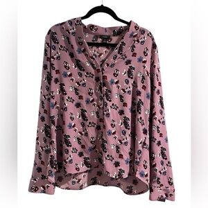 Halogen Purple Floral Button Down Casual Blouse Size XL